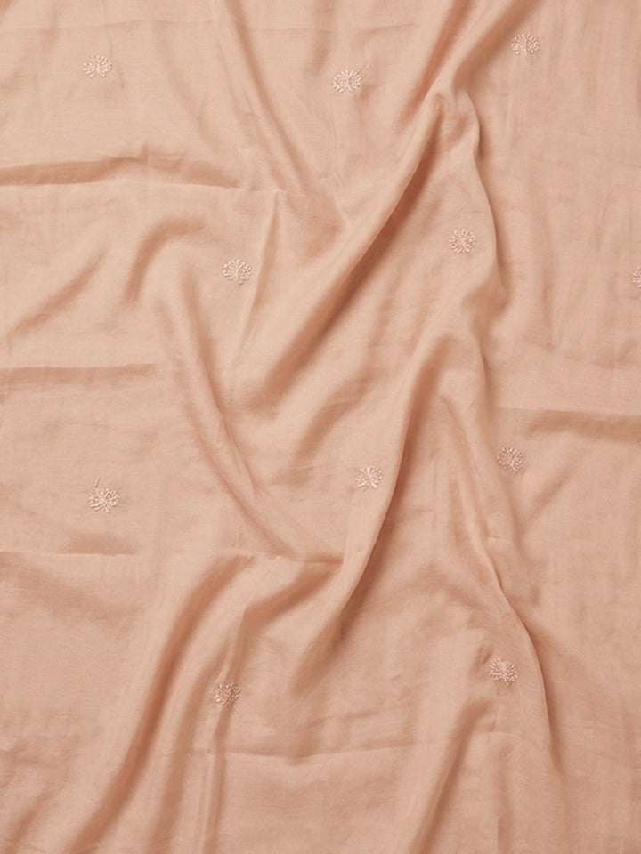 Peach Embroidered Cotton Blend Unstitched Suit &amp; Pant With Cotton Dupatta