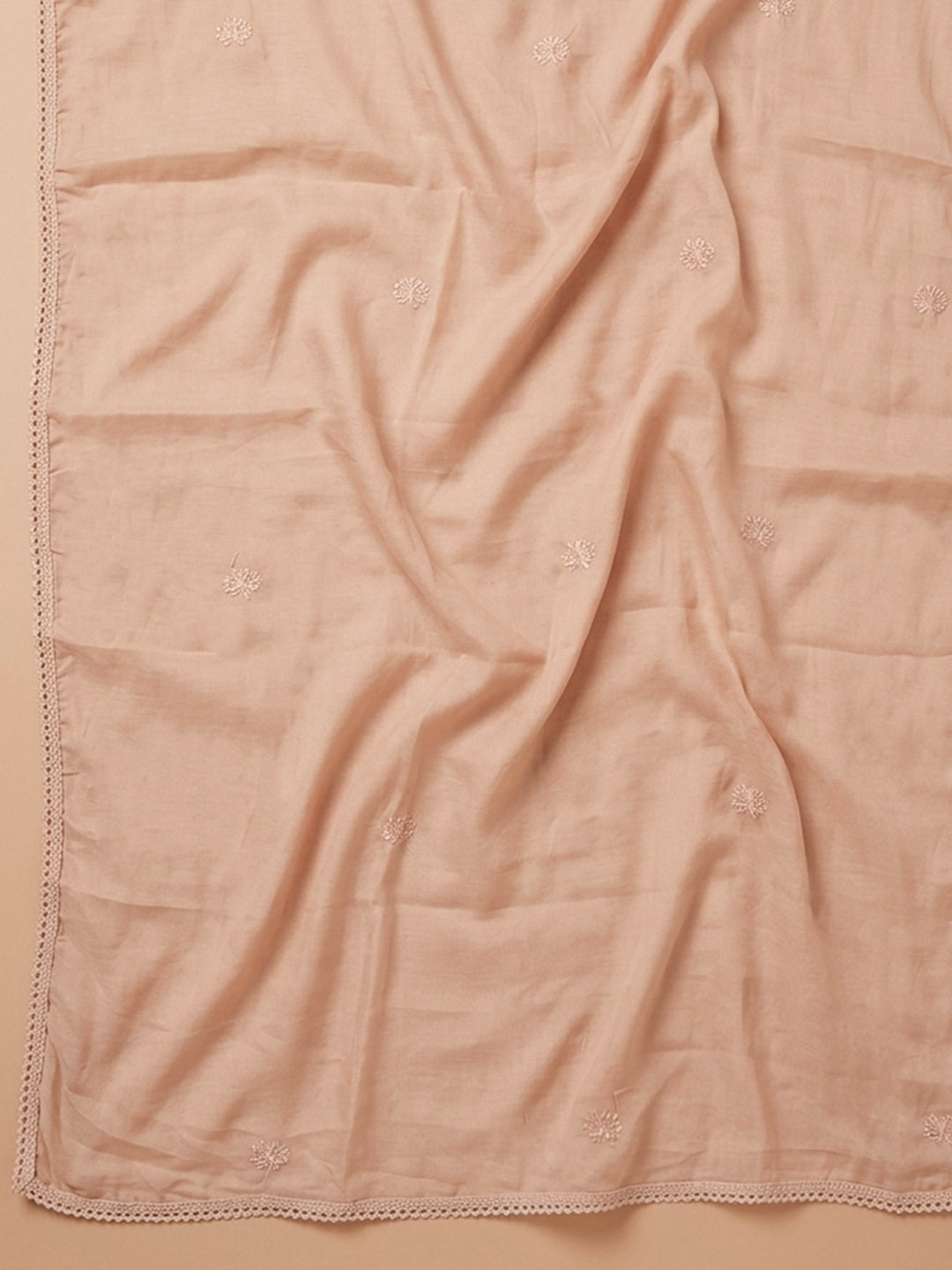 Peach Embroidered Cotton Blend Unstitched Suit &amp; Pant With Cotton Dupatta