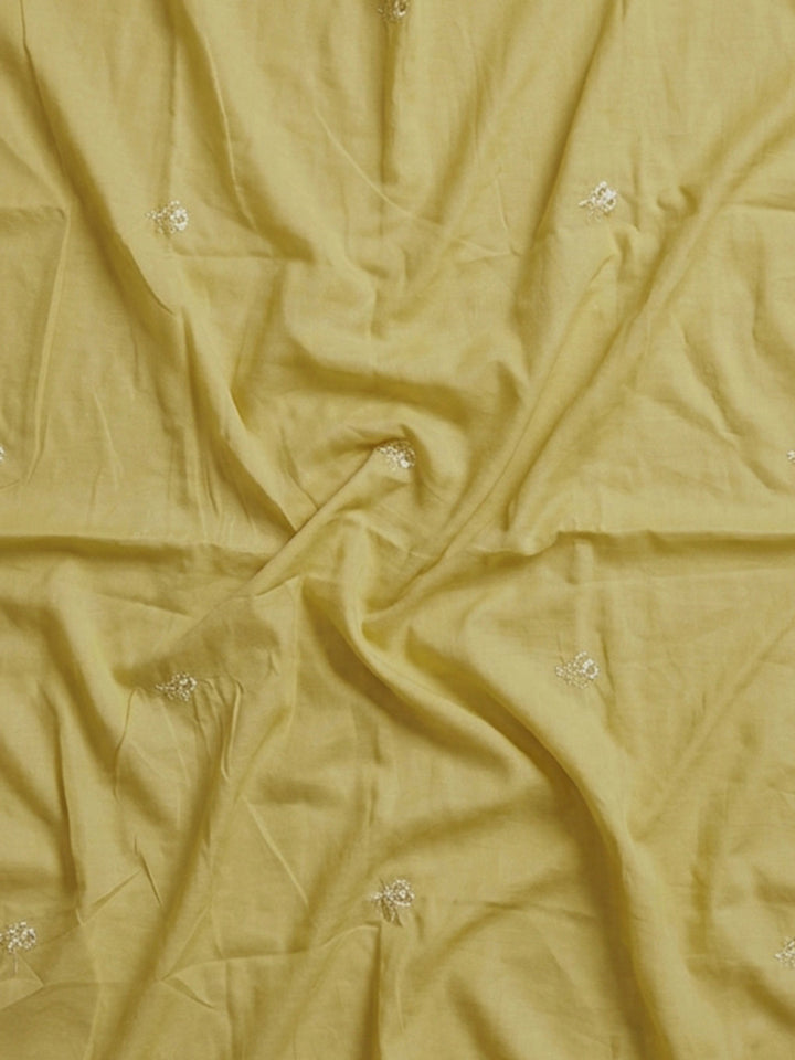 Cream Mustard Printed Cotton Blend Unstitched Suit &amp; Pant With Cotton Dupatta