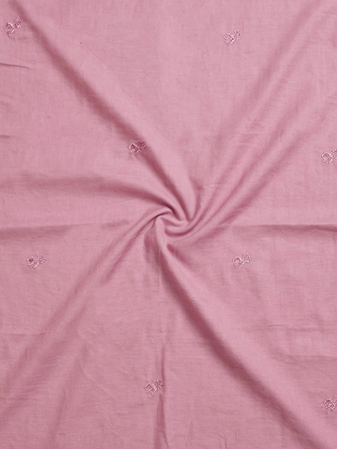 Cream Pink Printed Cotton Blend Unstitched Suit &amp; Pant With Cotton Dupatta