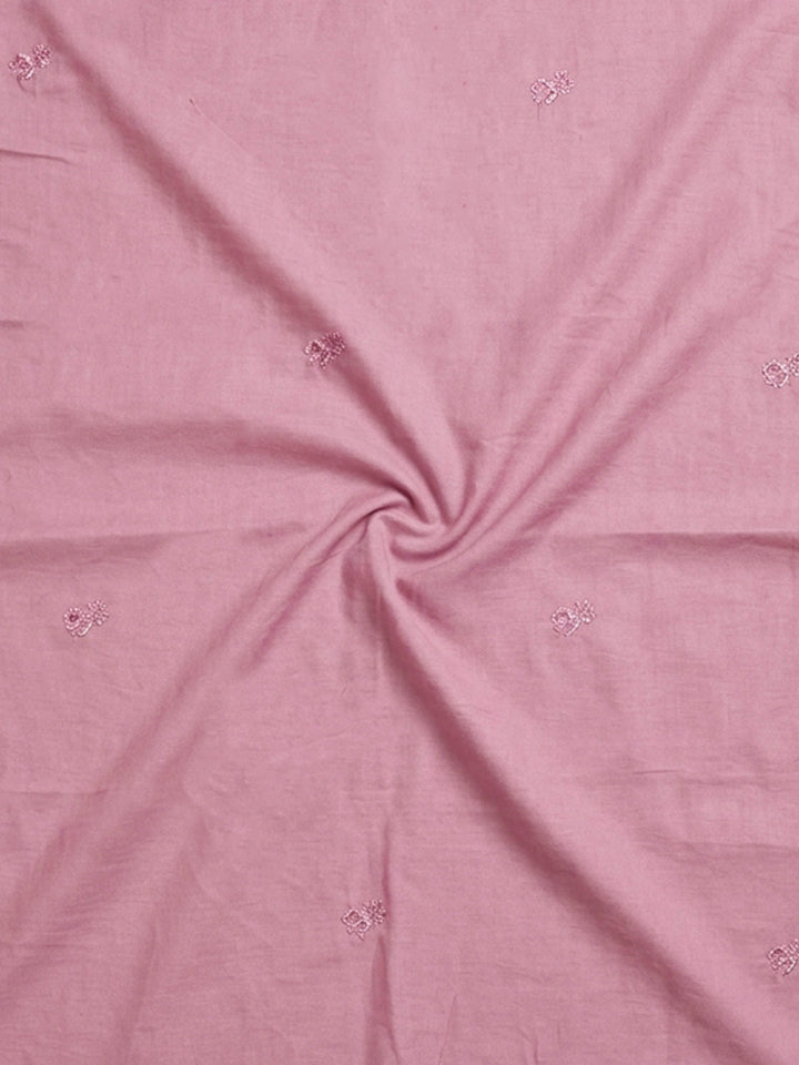 Cream Pink Printed Cotton Blend Unstitched Suit &amp; Pant With Cotton Dupatta