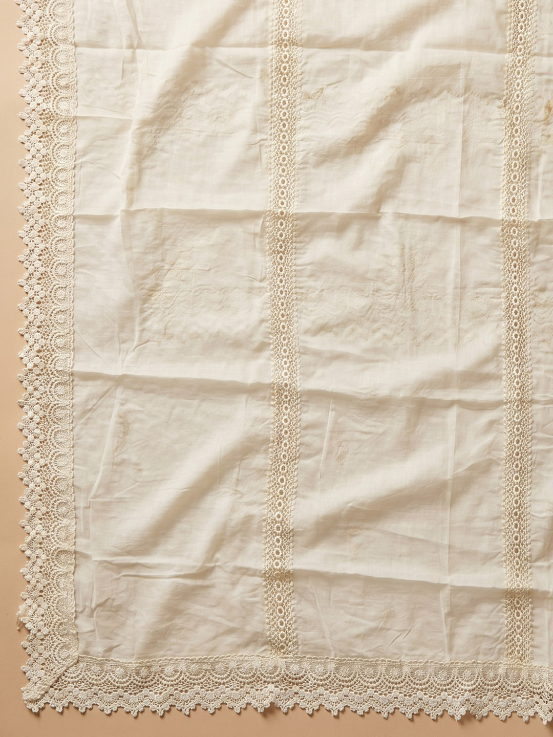 Beige Embroidered Cotton Blend Unstitched Suit With Pant &amp; Dupatta