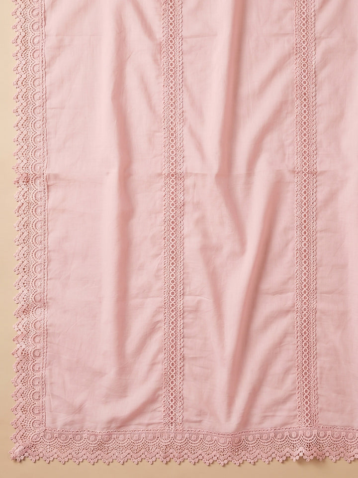 Peach Embroidered Cotton Blend Unstitched Suit With Pant &amp; Dupatta