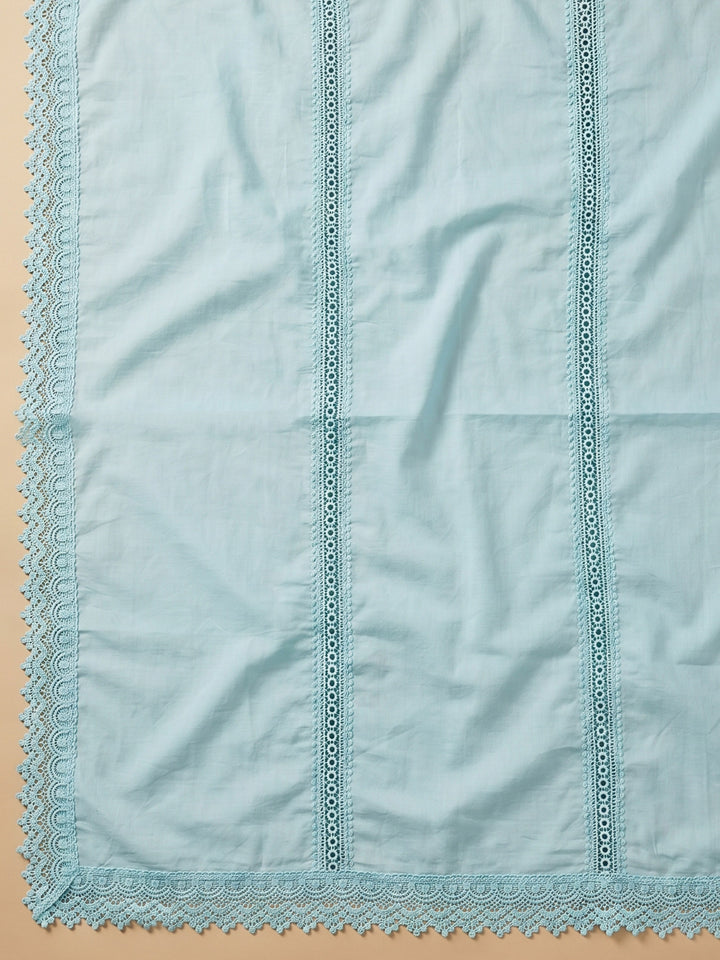 Sky Blue Embroidered Cotton Blend Unstitched Suit With Pant &amp; Dupatta