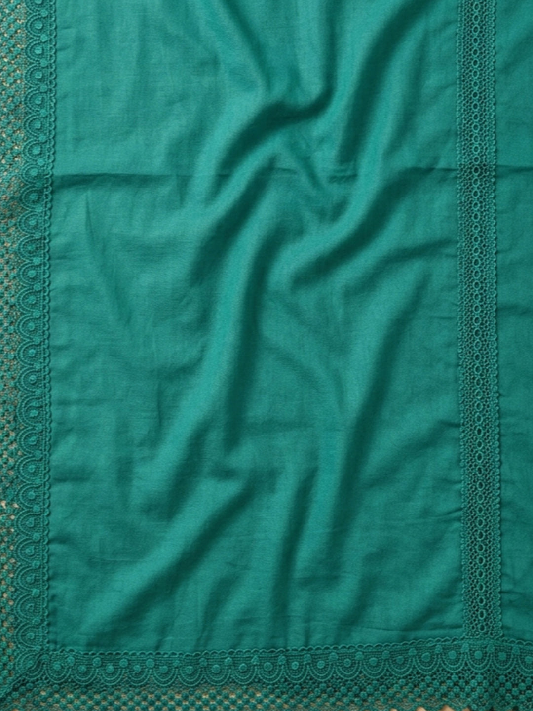 Green Embroidered Cotton Blend Unstitched Suit &amp; Pant With Cotton Dupatta