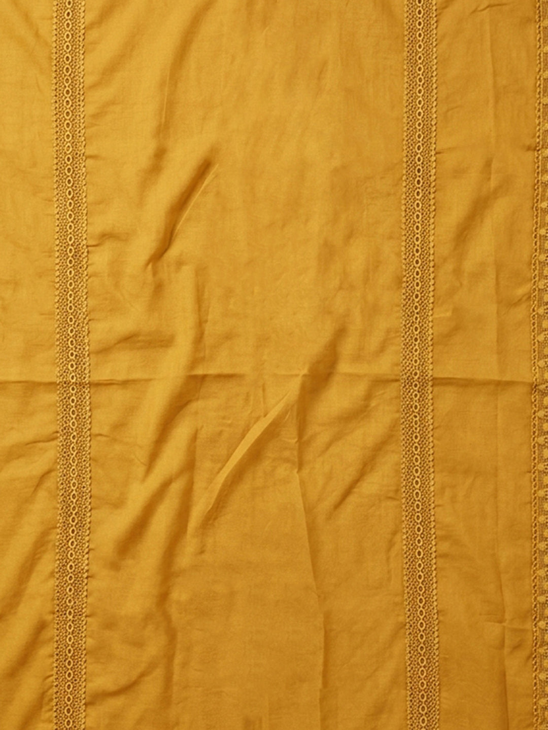 Mustard Embroidered Cotton Blend Unstitched Suit &amp; Pant With Cotton Dupatta