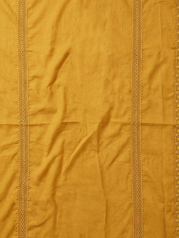 Mustard Embroidered Cotton Blend Unstitched Suit &amp; Pant With Cotton Dupatta