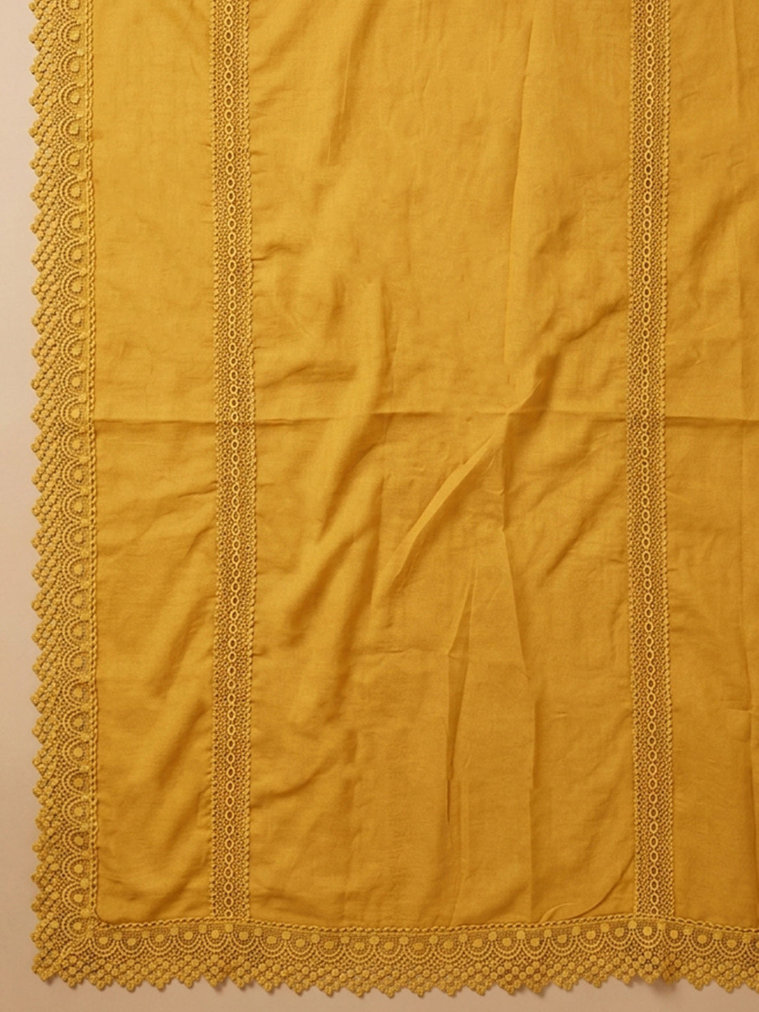 Mustard Embroidered Cotton Blend Unstitched Suit &amp; Pant With Cotton Dupatta