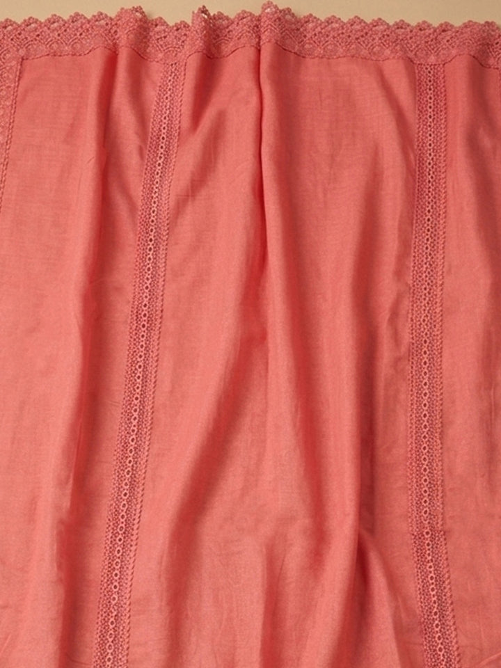 Peach Embroidered Cotton Blend Unstitched Suit &amp; Pant With Cotton Dupatta