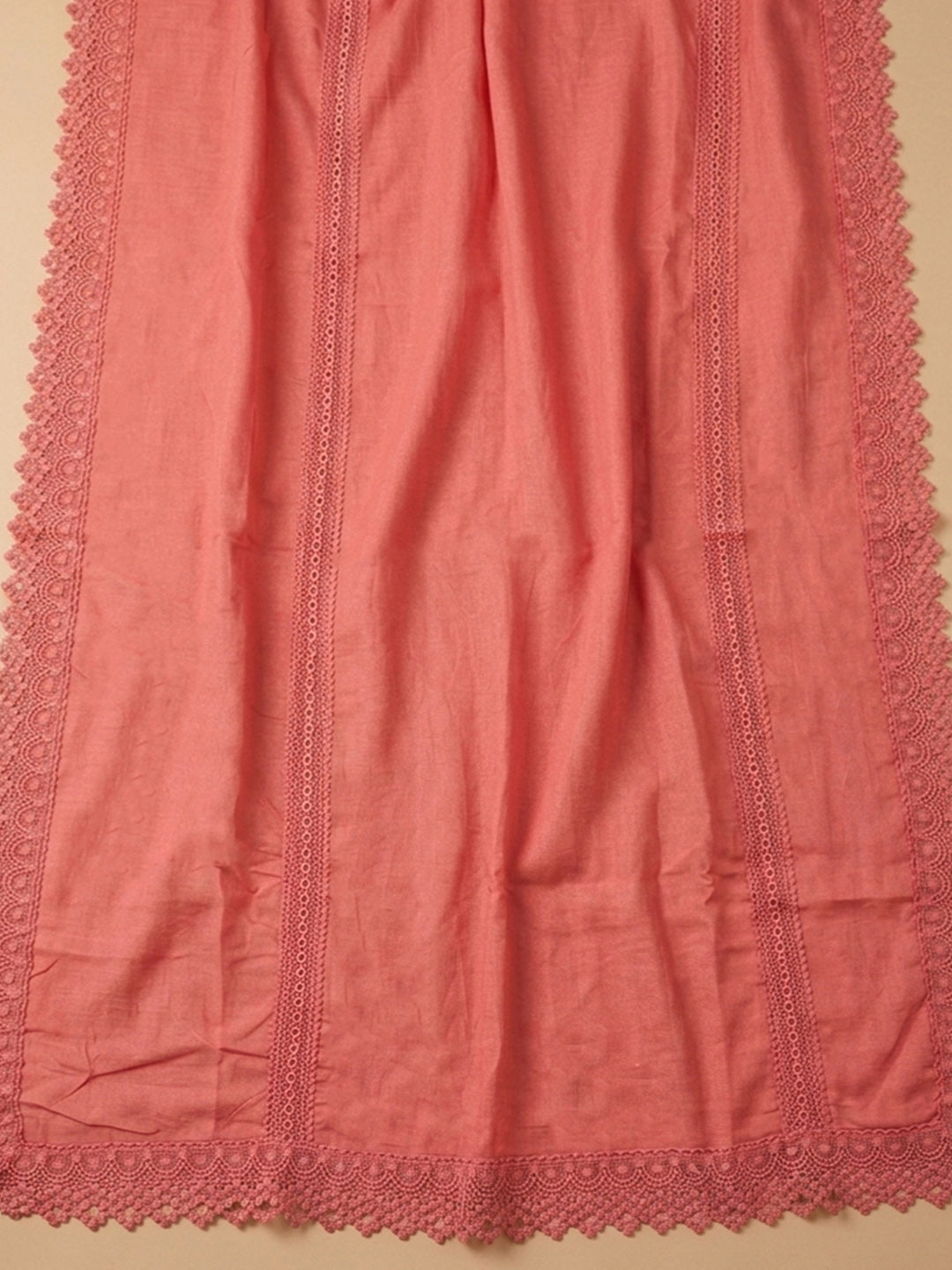 Peach Embroidered Cotton Blend Unstitched Suit &amp; Pant With Cotton Dupatta