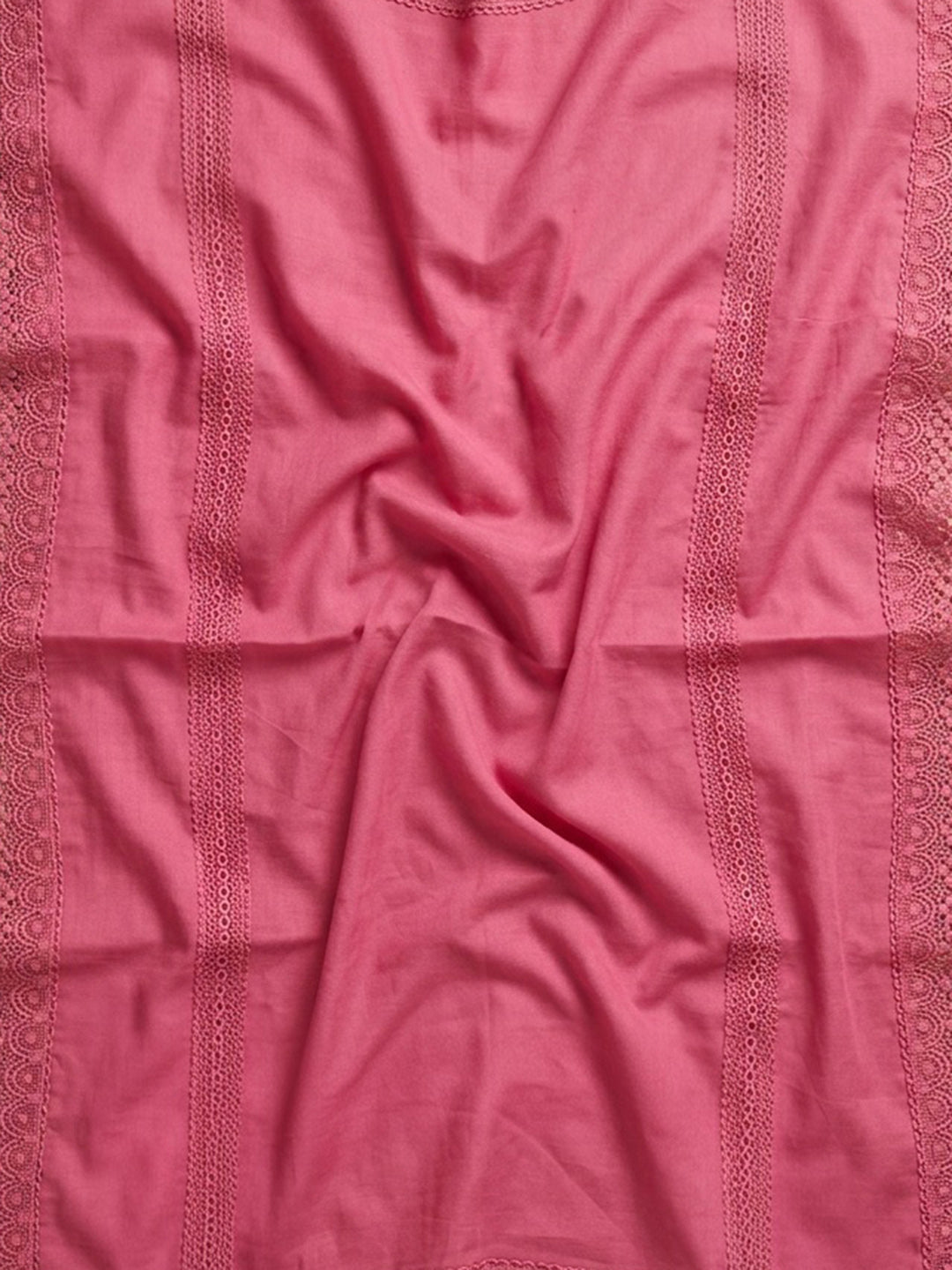 Pink Embroidered Cotton Blend Unstitched Suit &amp; Pant With Cotton Dupatta