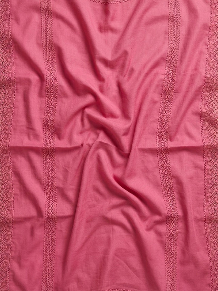 Pink Embroidered Cotton Blend Unstitched Suit &amp; Pant With Cotton Dupatta