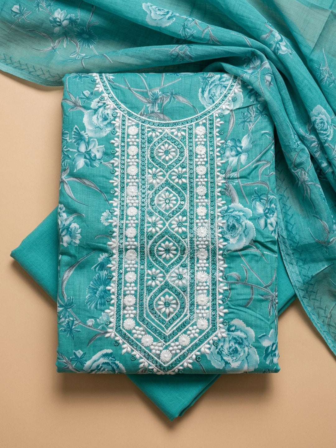 Firozee Embroidery Cotton Blend Unstitched Dress Material