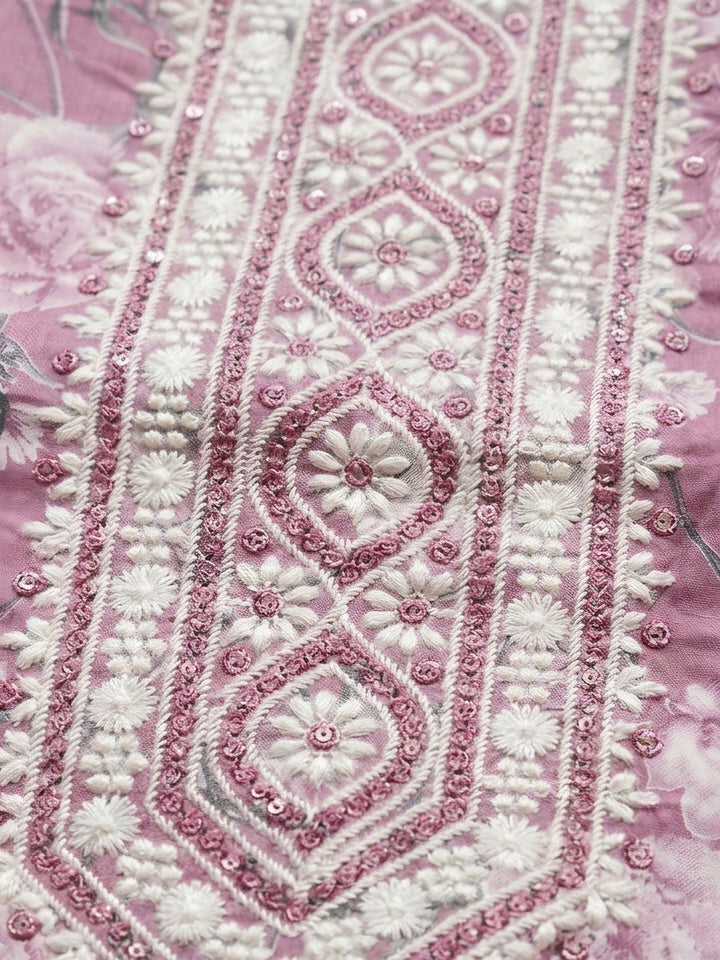 Onion Pink Embroidery Cotton Blend Unstitched Dress Material