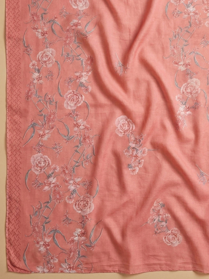 Peach Embroidery Cotton Blend Unstitched Dress Material