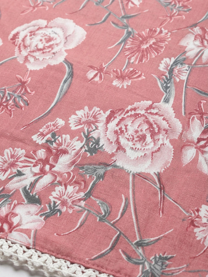 Peach Embroidery Cotton Blend Unstitched Dress Material