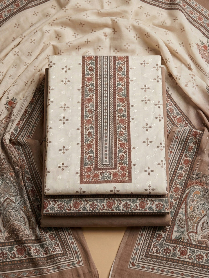 Mouse Printed Cotton Blend Unstitched Suit &amp; Pant With Cotton Dupatta