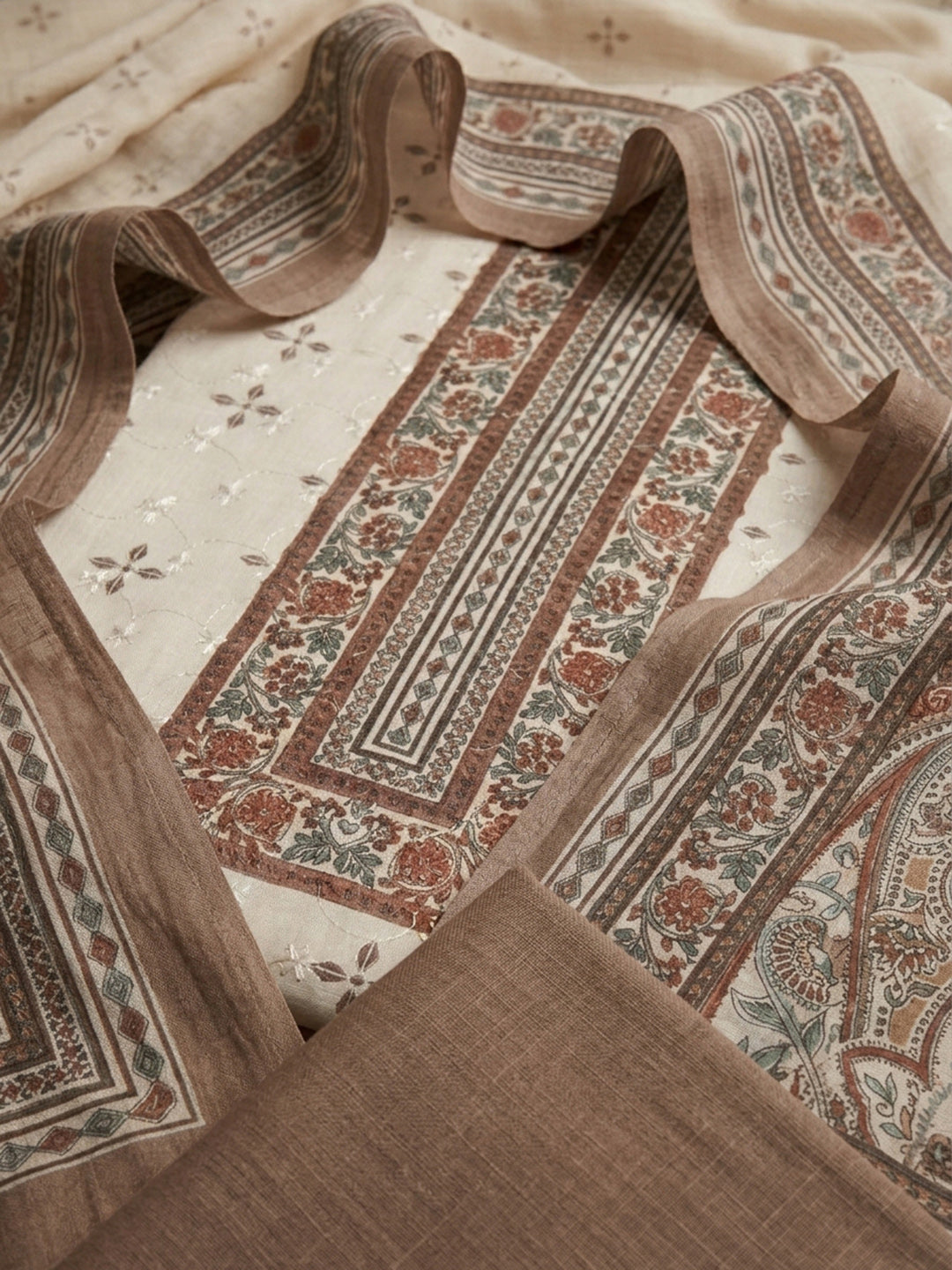Mouse Printed Cotton Blend Unstitched Suit &amp; Pant With Cotton Dupatta
