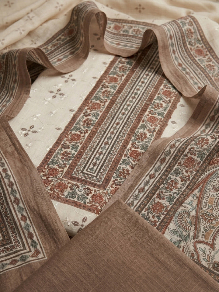 Mouse Printed Cotton Blend Unstitched Suit &amp; Pant With Cotton Dupatta