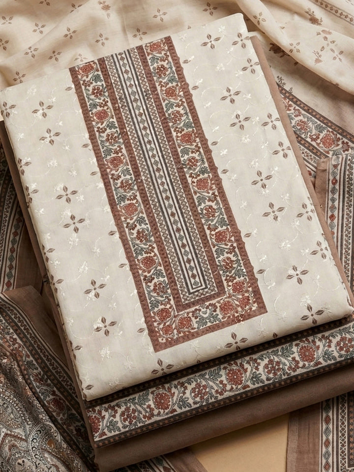Mouse Printed Cotton Blend Unstitched Suit &amp; Pant With Cotton Dupatta