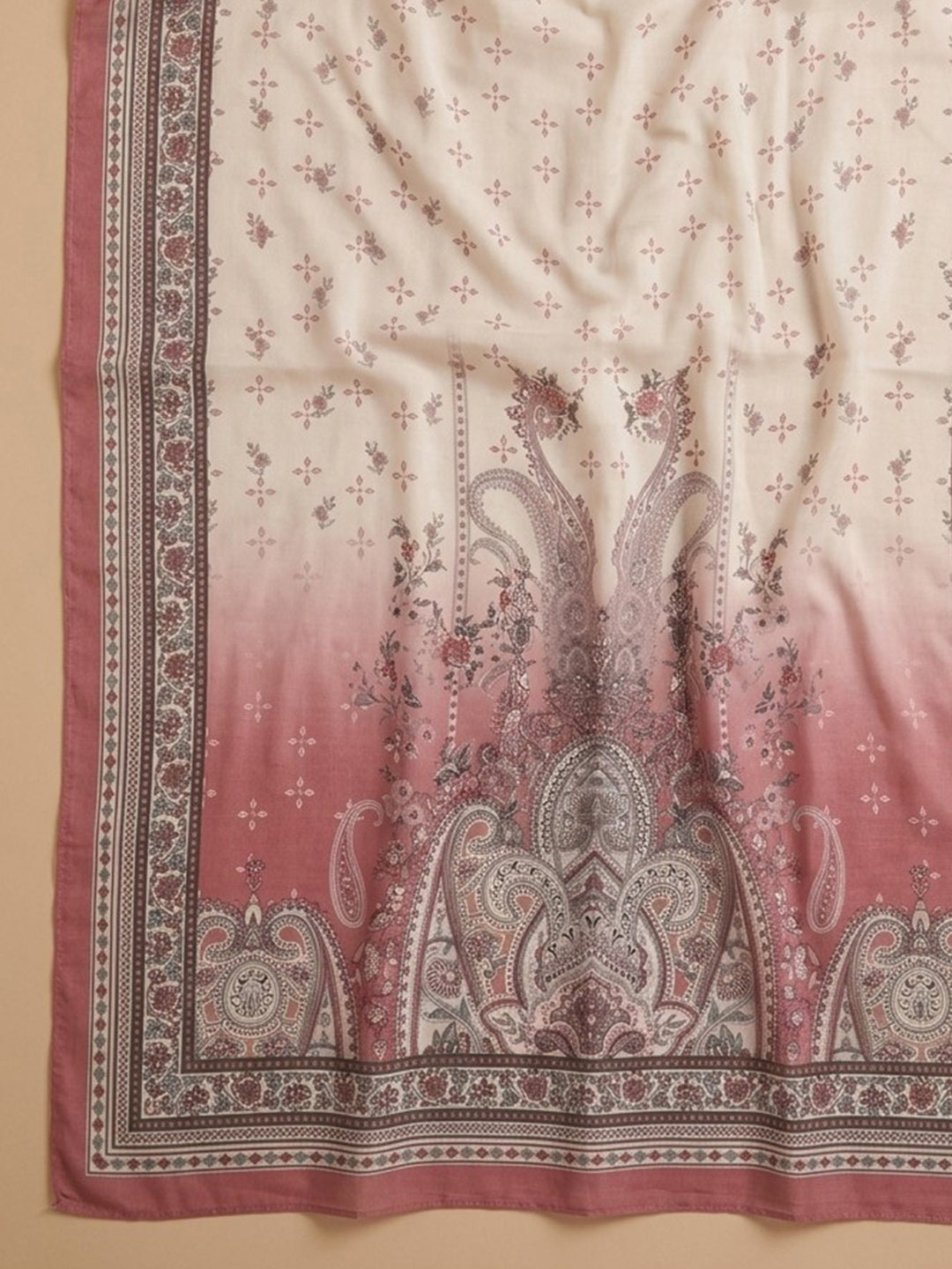 Onion Pink Printed Cotton Blend Unstitched Suit &amp; Pant With Cotton Dupatta