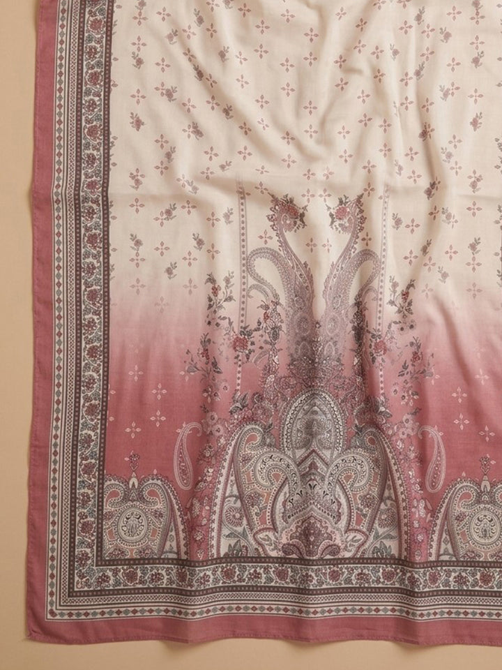 Onion Pink Printed Cotton Blend Unstitched Suit &amp; Pant With Cotton Dupatta