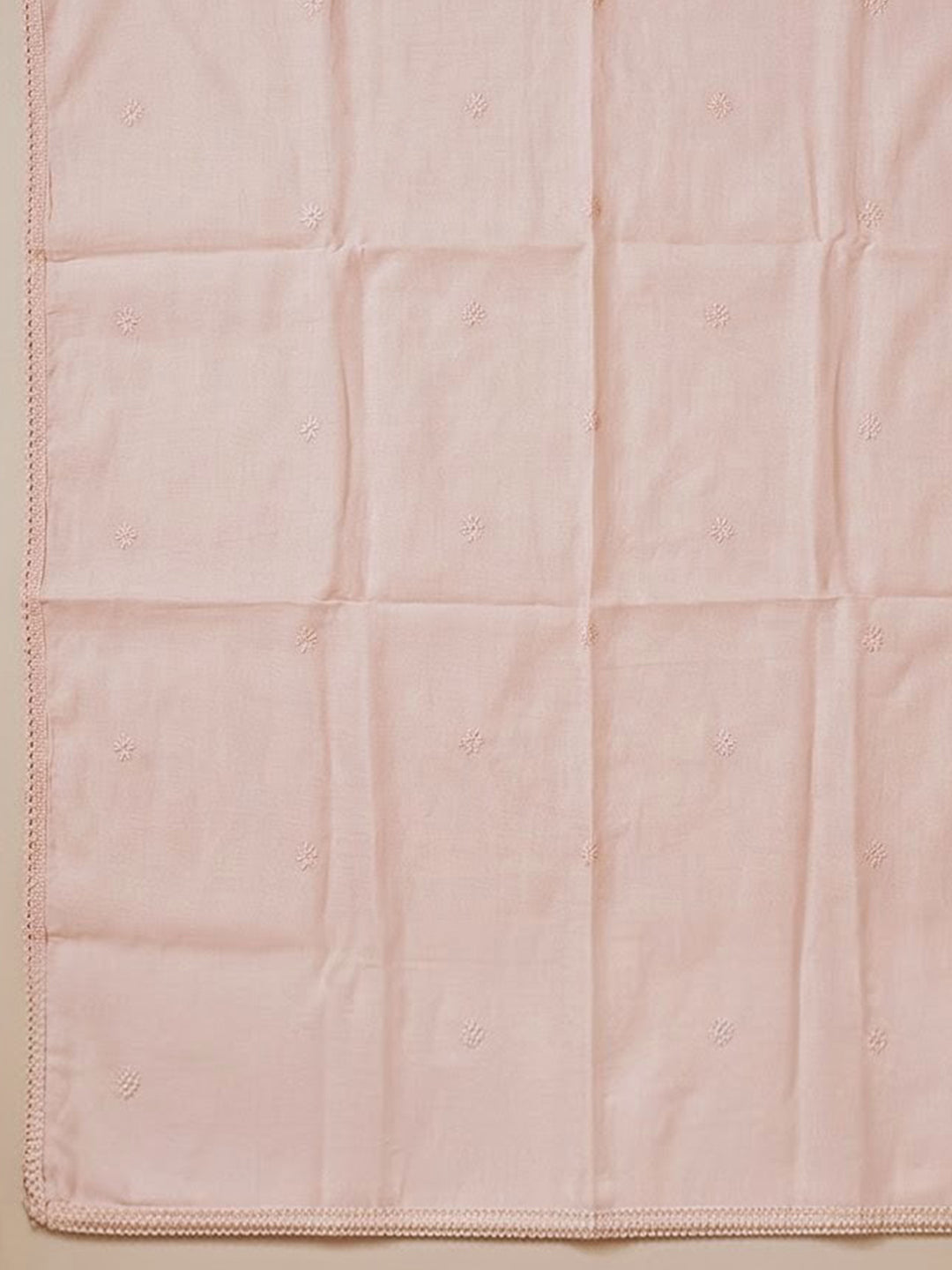 Peach Embroidered Cotton Blend Unstitched Suit &amp; Pant With Cotton Dupatta