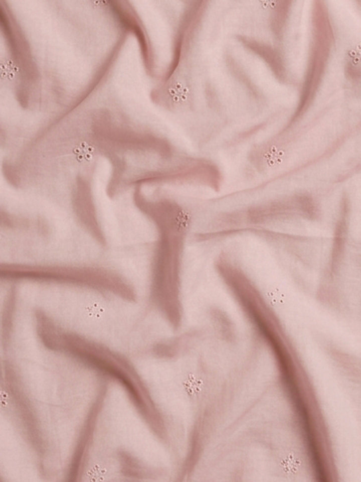 Pink Embroidered Cotton Blend Unstitched Suit &amp; Pant With Cotton Dupatta