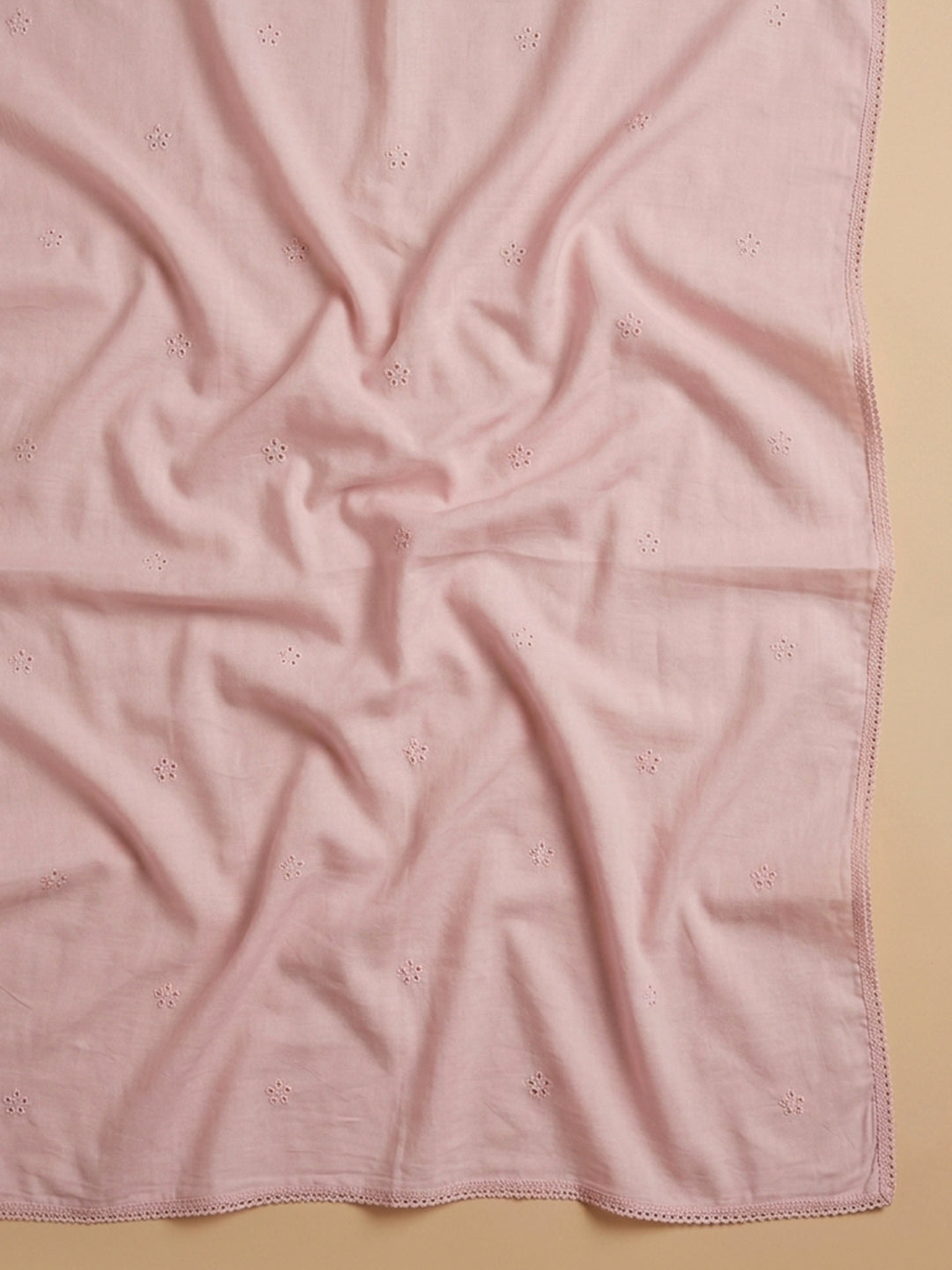 Pink Embroidered Cotton Blend Unstitched Suit &amp; Pant With Cotton Dupatta