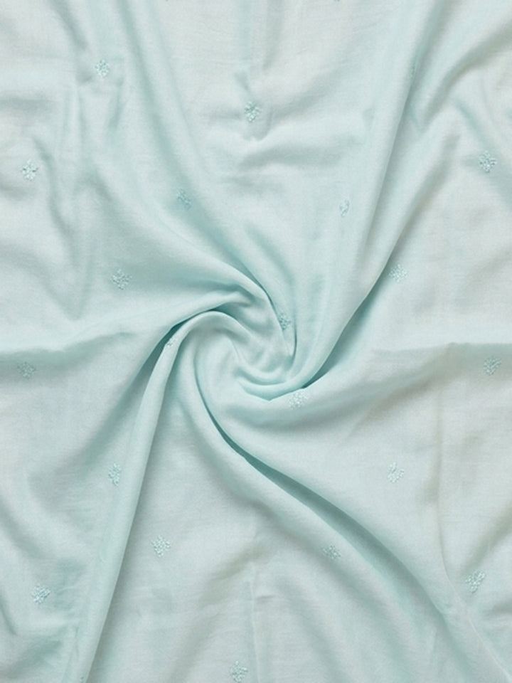 Sea Green Embroidered Cotton Blend Unstitched Suit &amp; Pant With Cotton Dupatta