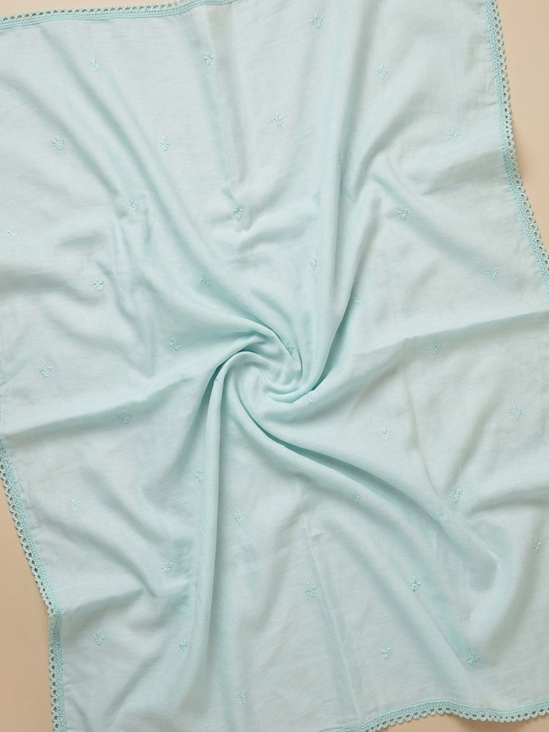 Sea Green Embroidered Cotton Blend Unstitched Suit &amp; Pant With Cotton Dupatta