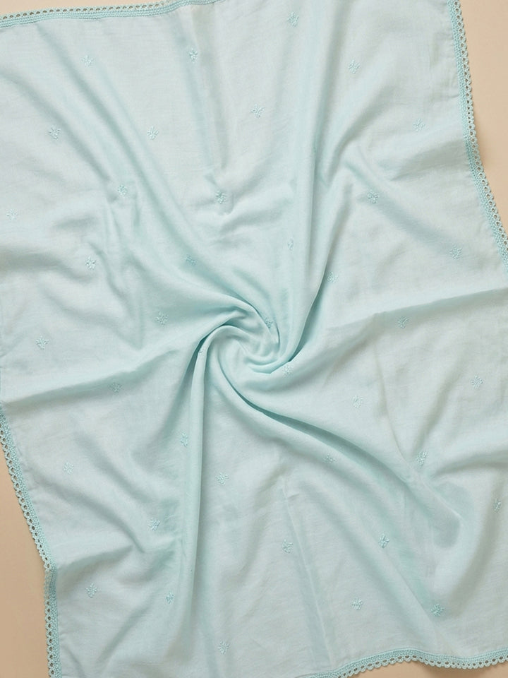 Sea Green Embroidered Cotton Blend Unstitched Suit &amp; Pant With Cotton Dupatta