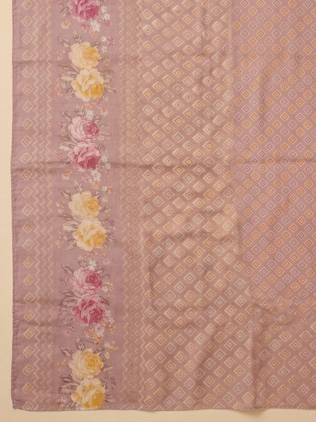 Pink Embroidered Cotton Blend Unstitched Suit &amp; Pant With Cotton Dupatta