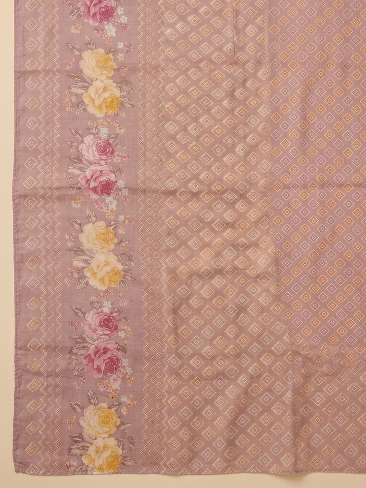 Pink Embroidered Cotton Blend Unstitched Suit &amp; Pant With Cotton Dupatta