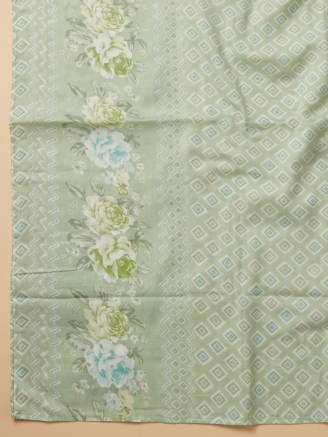 Pista Green Embroidered Cotton Blend Unstitched Suit &amp; Pant With Cotton Dupatta