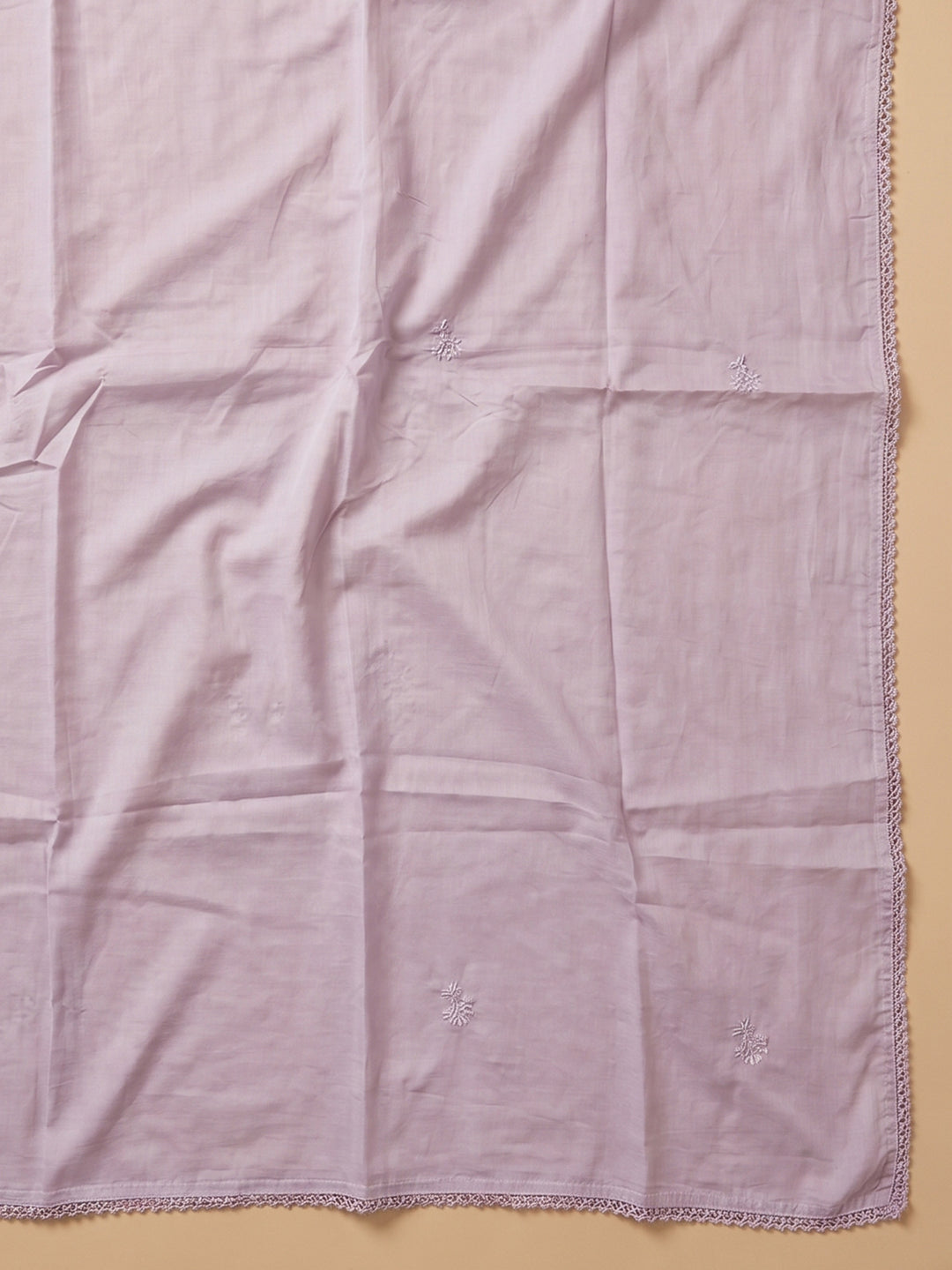 Lavender Printed Cotton Blend Unstitched Suit With Pant &amp; Dupatta