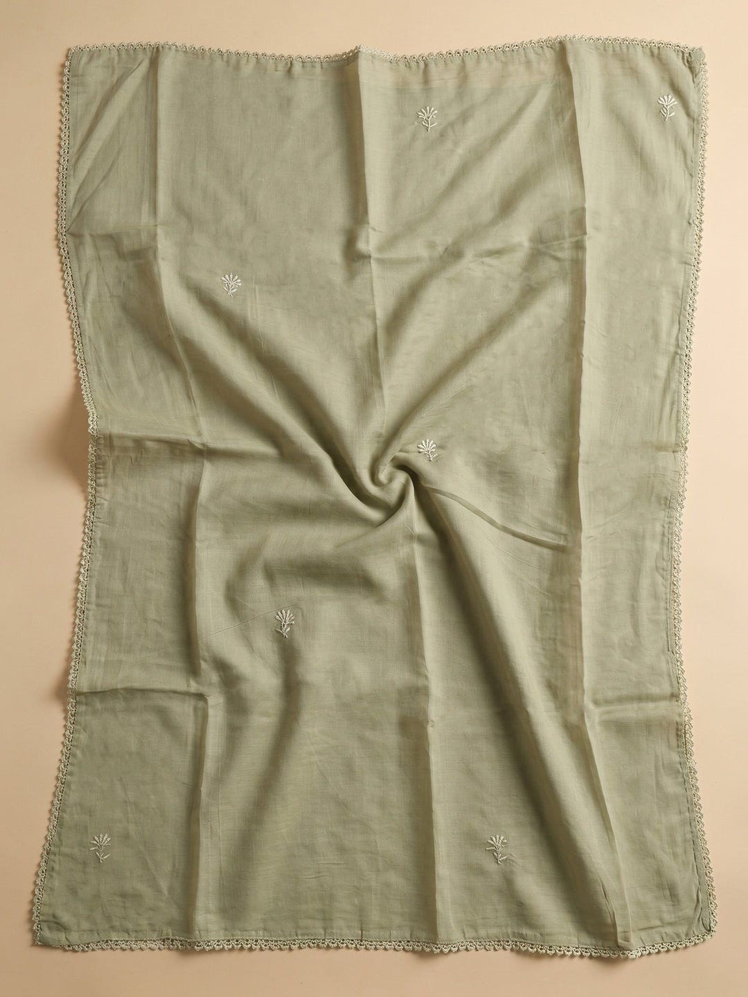 Pista Green Printed Cotton Blend Unstitched Suit With Pant &amp; Dupatta