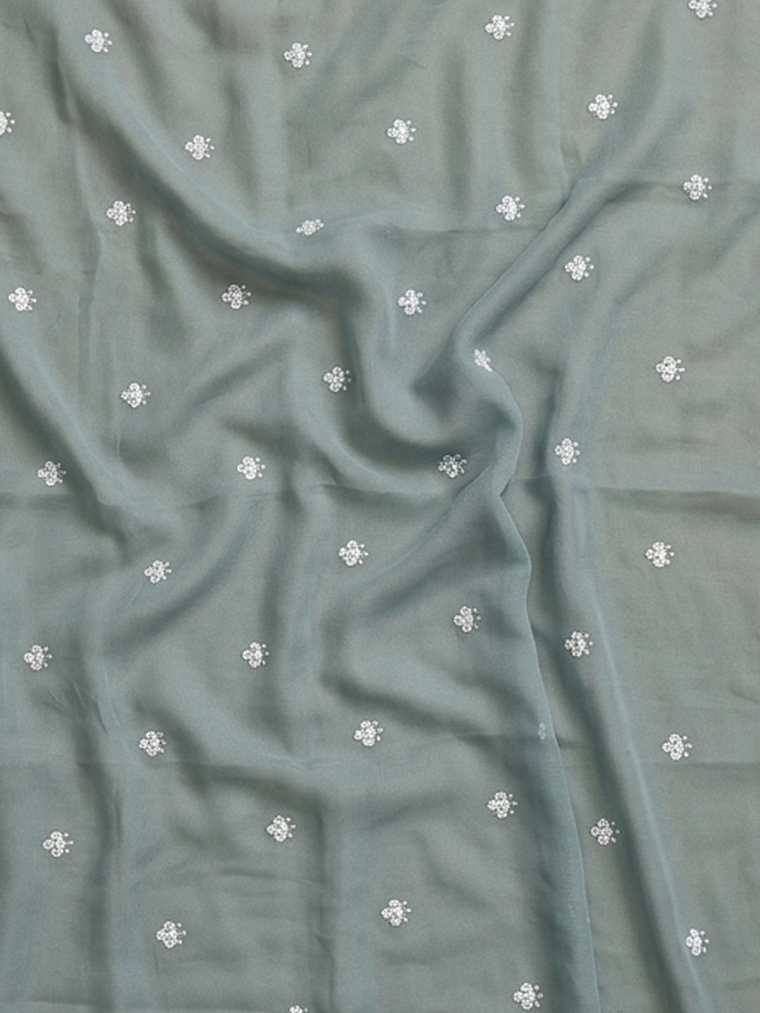 Grey Embroidered Cotton Blend Unstitched Suit &amp; Pant With Cotton Dupatta