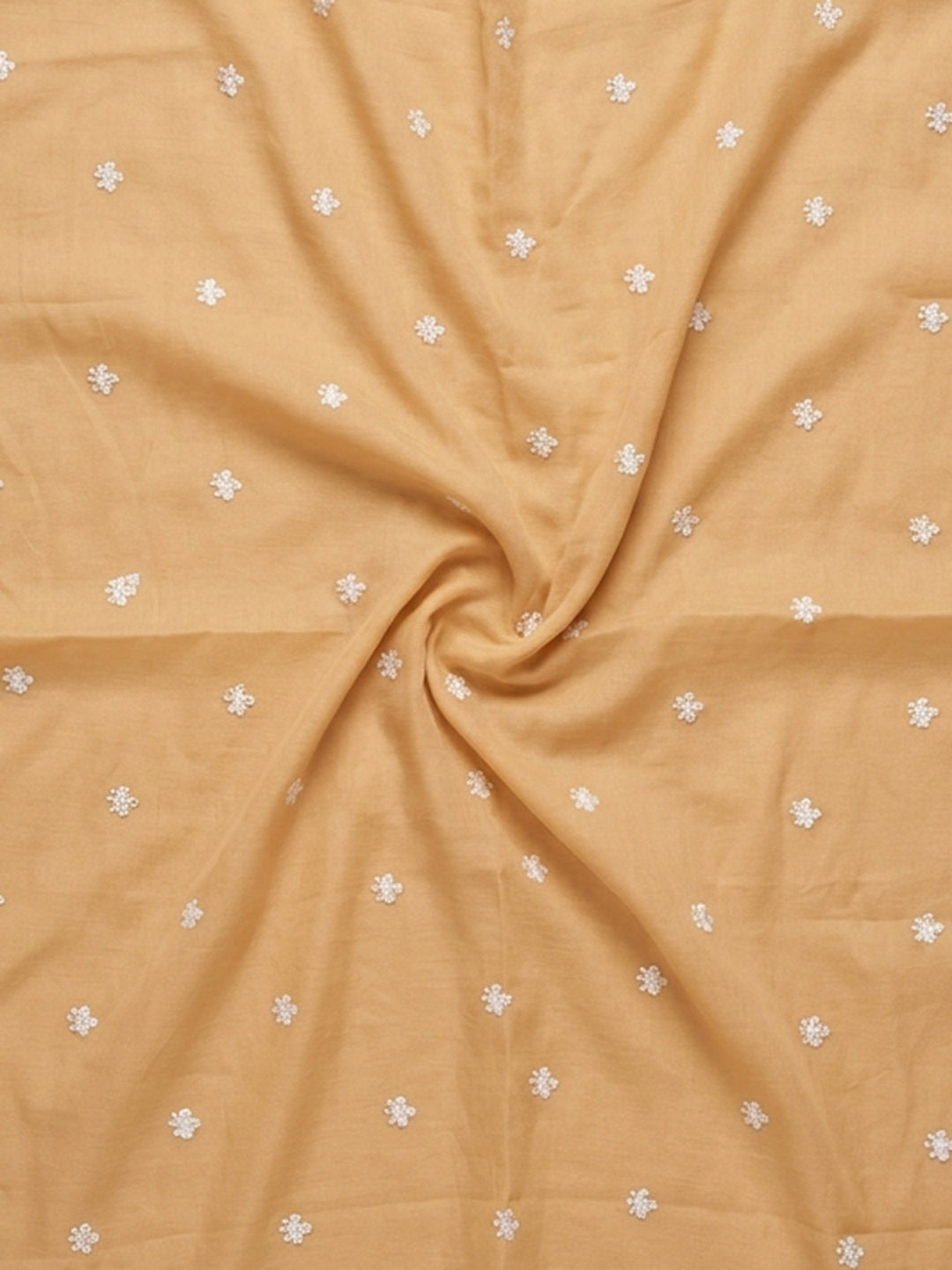 Mustard Embroidered Cotton Blend Unstitched Suit &amp; Pant With Cotton Dupatta