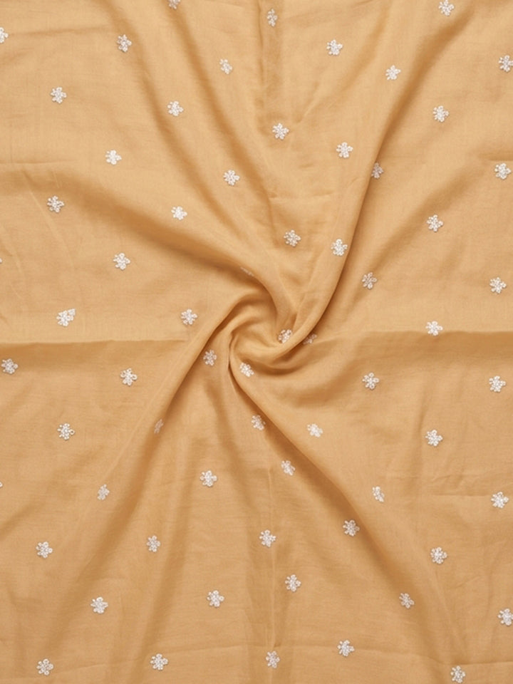 Mustard Embroidered Cotton Blend Unstitched Suit &amp; Pant With Cotton Dupatta