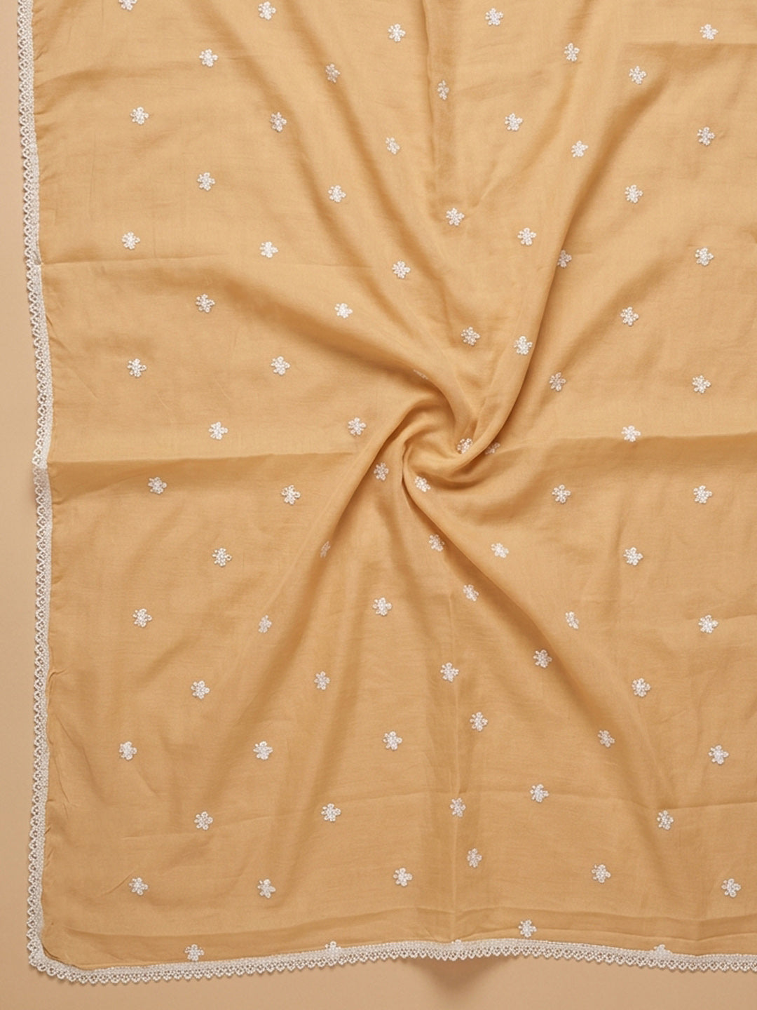 Mustard Embroidered Cotton Blend Unstitched Suit &amp; Pant With Cotton Dupatta