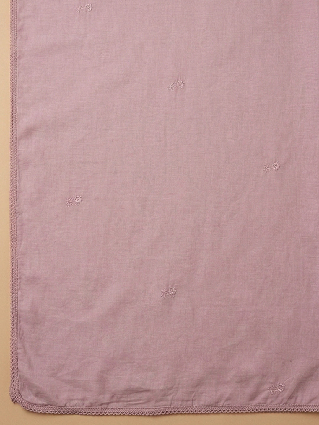 Onion Pink Embroidered Cotton Blend Unstitched Suit &amp; Pant With Cotton Dupatta
