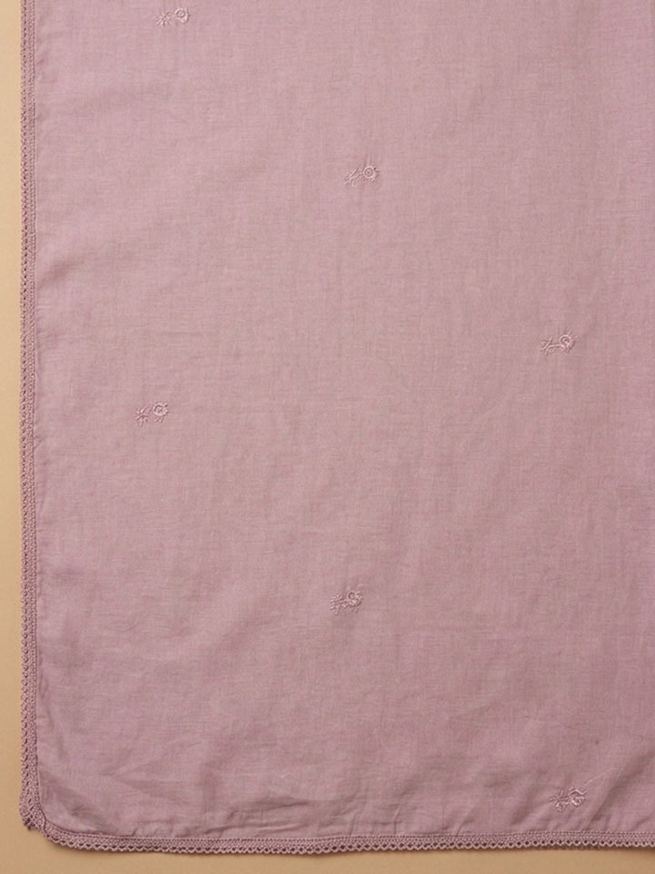 Onion Pink Embroidered Cotton Blend Unstitched Suit &amp; Pant With Cotton Dupatta