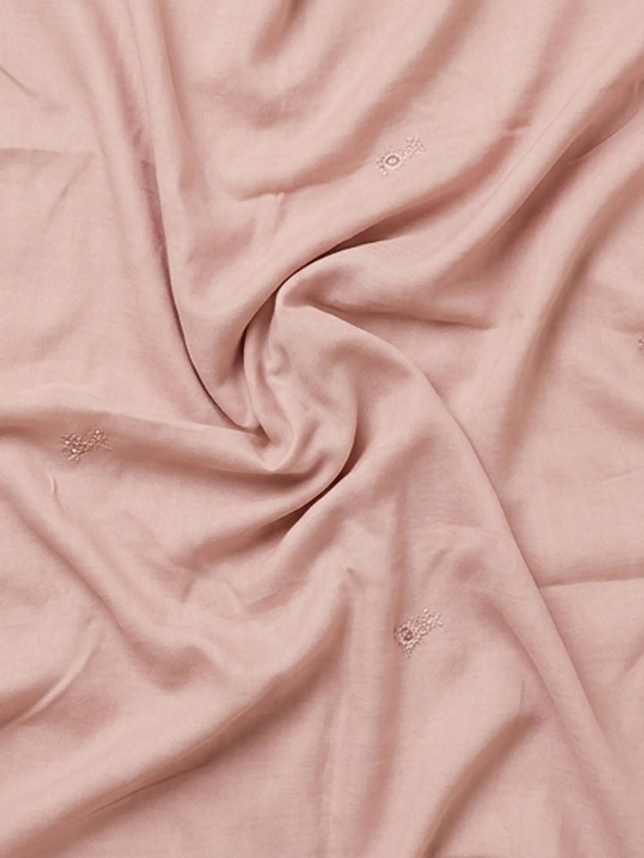 Peach Embroidered Cotton Blend Unstitched Suit &amp; Pant With Cotton Dupatta