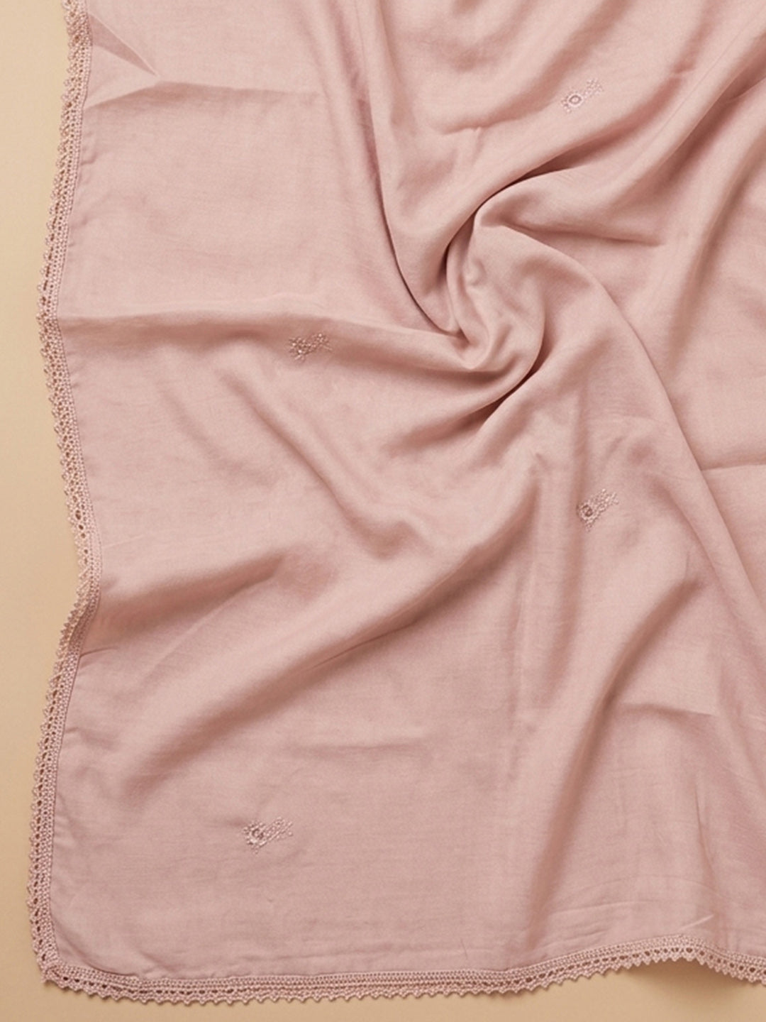 Peach Embroidered Cotton Blend Unstitched Suit &amp; Pant With Cotton Dupatta