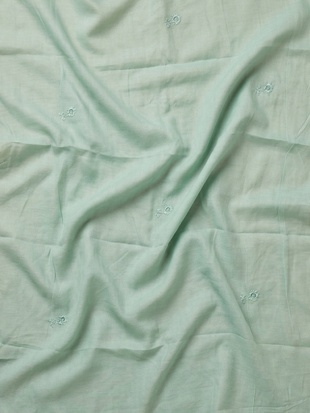 Rama Green Embroidered Cotton Blend Unstitched Suit &amp; Pant With Cotton Dupatta