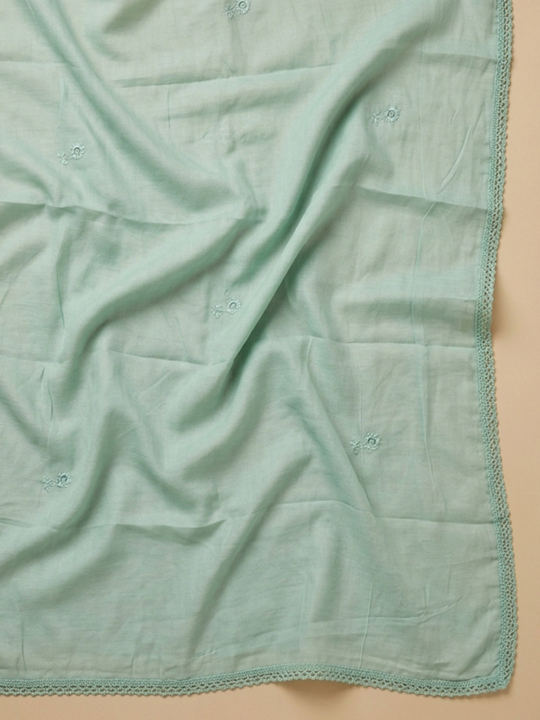 Rama Green Embroidered Cotton Blend Unstitched Suit &amp; Pant With Cotton Dupatta