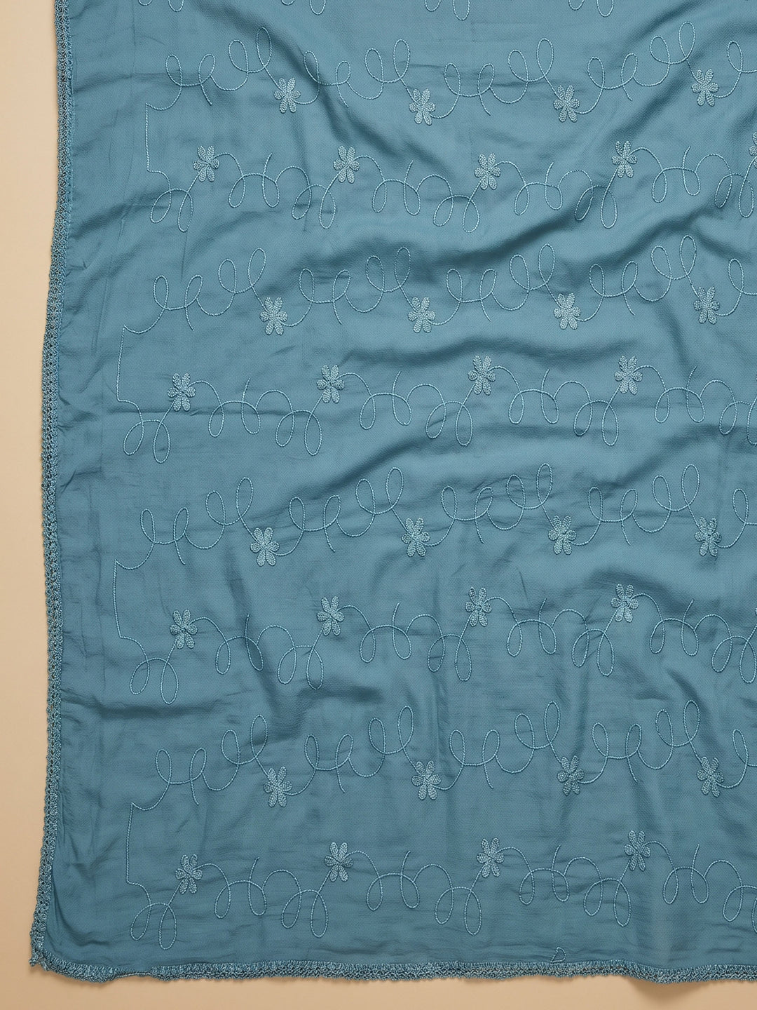 Blue Printed Cotton Blend Unstitched Suit With Pant &amp; Dupatta