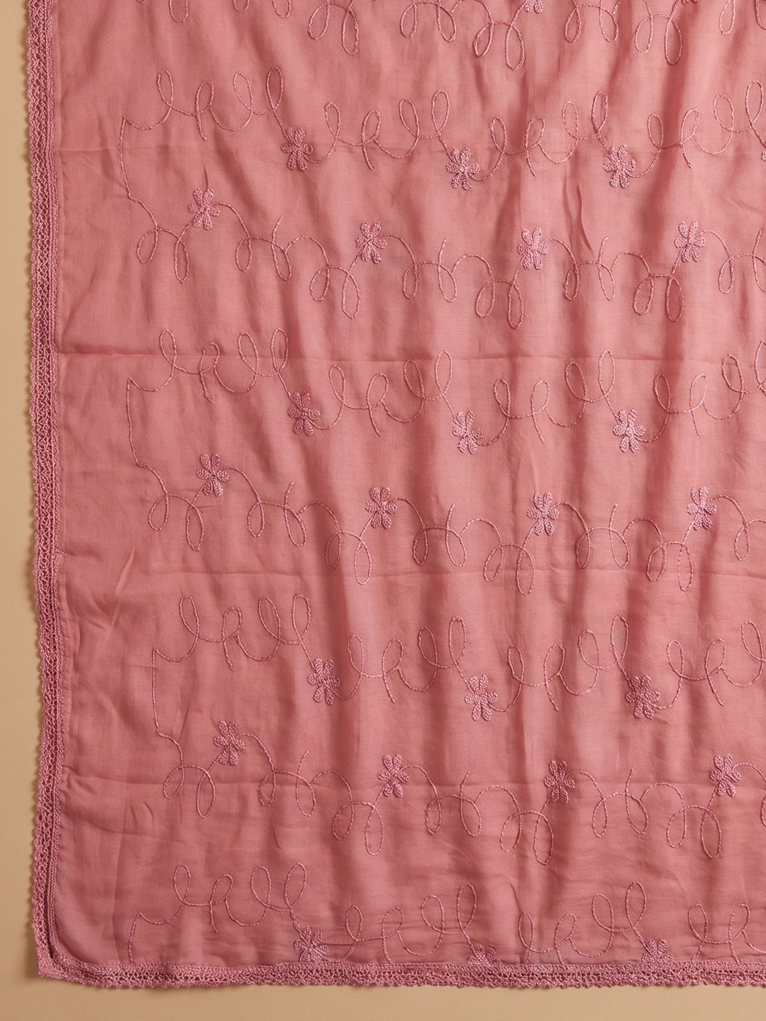 Pink Printed Cotton Blend Unstitched Suit With Pant &amp; Dupatta