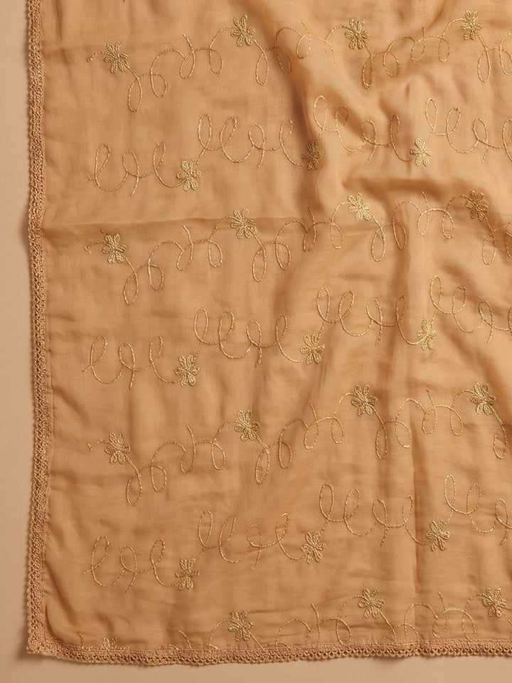 Rust Printed Cotton Blend Unstitched Suit With Pant &amp; Dupatta